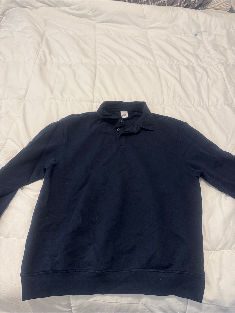 Zara Navy Long-Sleeve Polo Sweatshirt